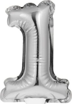 PARTYSTROLCHE® Folienballon Kuchenpicker Silber Zahl 1