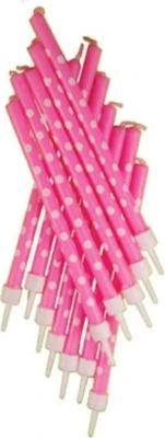 PARTYSTROLCHE® Geburtstagskerzen Kuchenkerzen Punkte Pink, 12 Stück, Inkl. Halterung