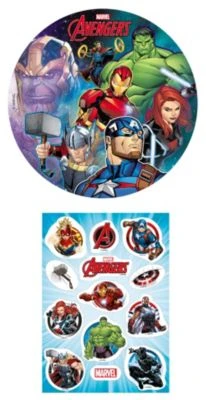DeKora 2er Set Avengers Essbarer Tortenaufleger + Mini-Törtchenaufleger