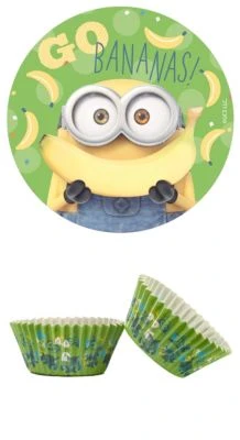 DeKora 2er Set Minions Essbarer Tortenaufleger + 25 Muffinförmchen